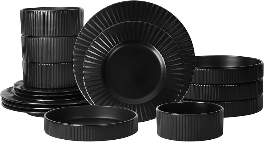 Stone Lain Lusso Stoneware Dinnerware Set, 16-Piece - Service for 4, Black | Amazon (US)
