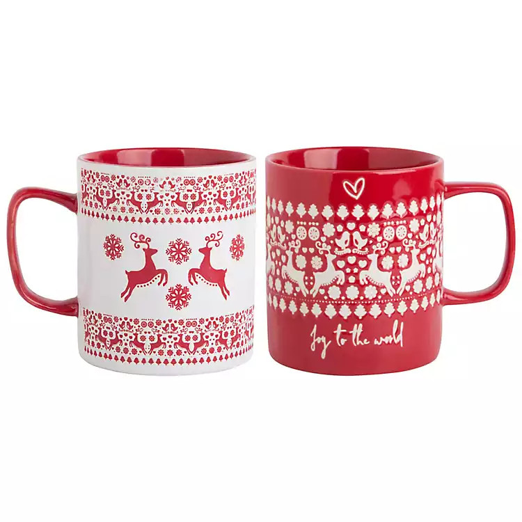 Red and White Reindeer Sweater Mugs, Set of 2 | Kirkland's Home