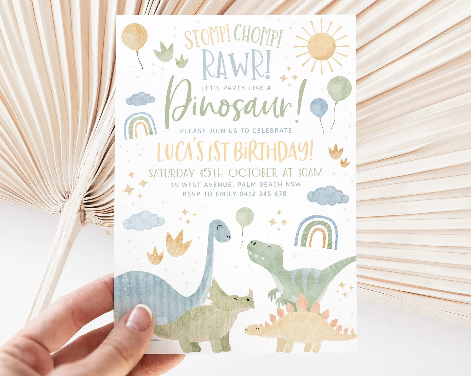 Dinosaur 1st Birthday Invitation Template, Dinosaur First Birthday, Dinosaur Birthday, Printable ... | Etsy (US)