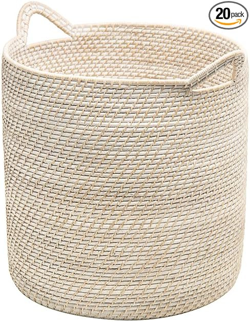 KOUBOO Laguna Round Rattan Storage Basket with Ear Handles, Wicker Blanket, Laundry Hamper, Indoo... | Amazon (US)
