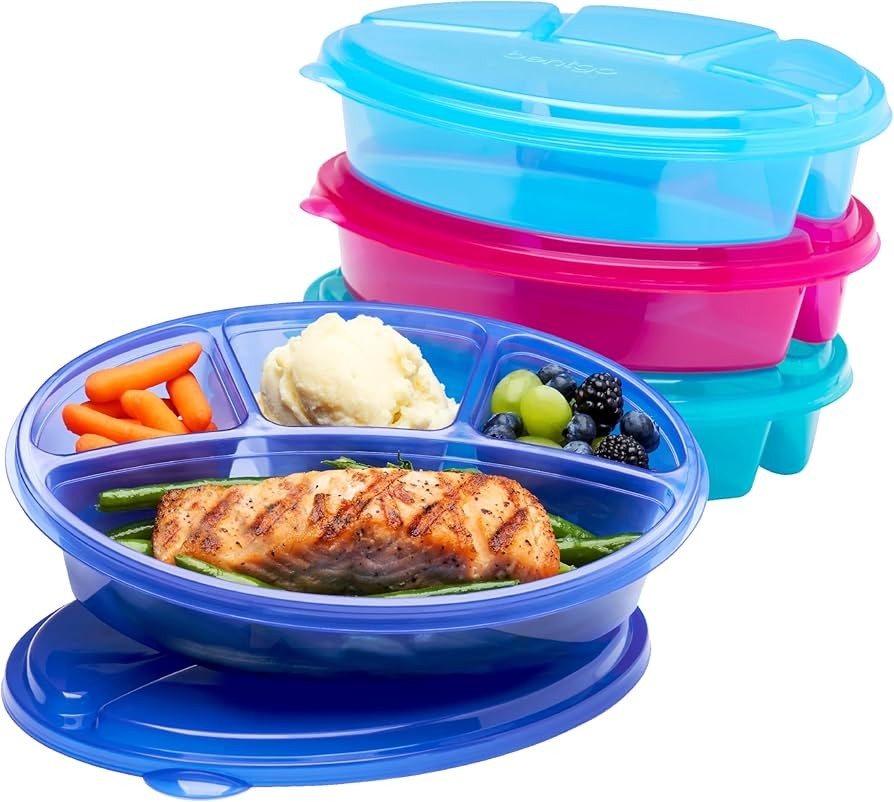 Bentgo Easyboxes 4-Compartment Oval Containers - Patented Design 8-Piece Set; 4 Trays & 4 Fitted ... | Amazon (US)
