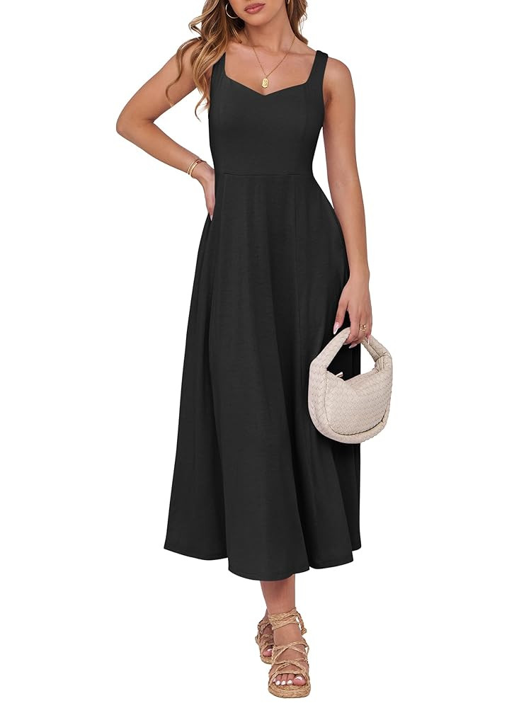 ANRABESS Women Summer Casual Dress Sleeveless Smocked Back Tank Midi Dresses 2025 Beach Vacation ... | Amazon (US)