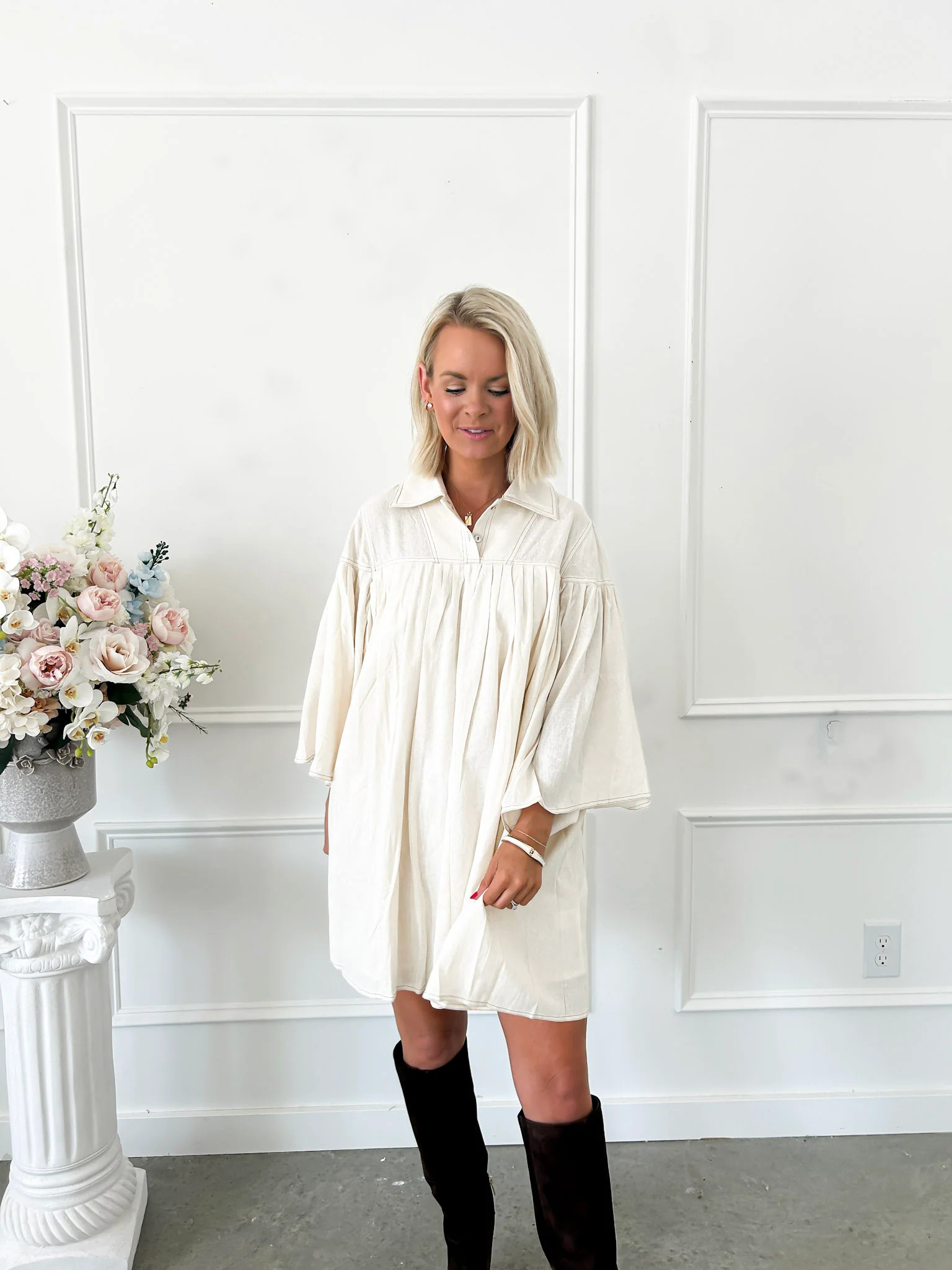 Sweetly Pleated Ivory Swing Dress | Flourish in Frills
