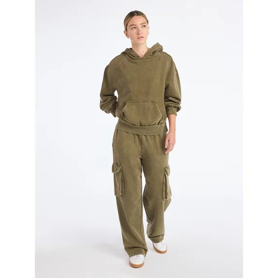 Scoop Women’s and Women's Plus Mineral Washed Oversized Cropped Hoodie, Sizes XS-4X | Walmart (US)