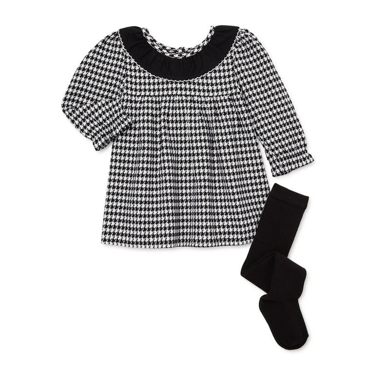 Wonder Nation Baby Girl Holiday Dress and Tights Outfit Set, 2 Pieces, Sizes 0/3-24 Months | Walmart (US)