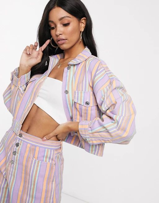 Missguided co-ord denim jacket in multi stripe | ASOS UK