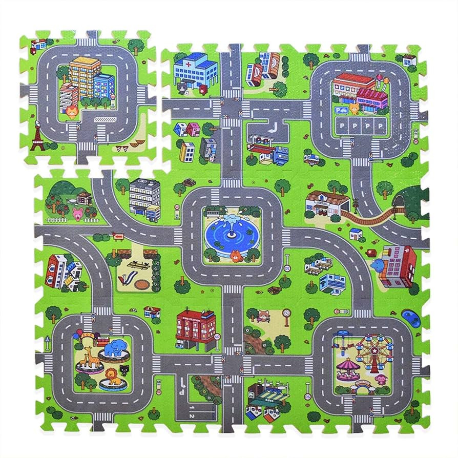 Exultimate Play Mat Road Toy Foam Playmat Interlocking Floor Puzzle Road Playroom Mat Interactive... | Amazon (CA)