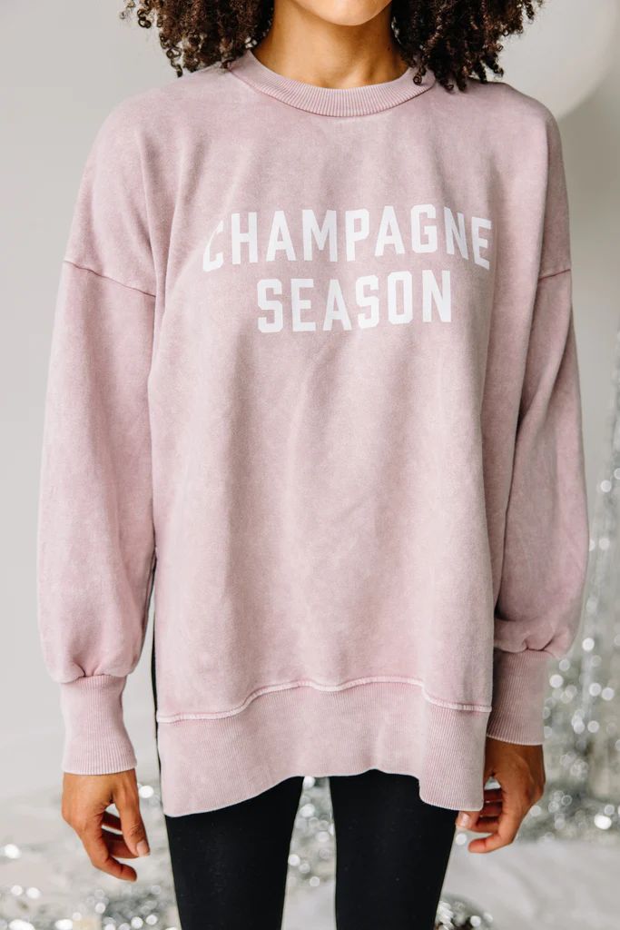 Champagne Season Mauve Pink Graphic Slouchy Pullover | The Mint Julep Boutique