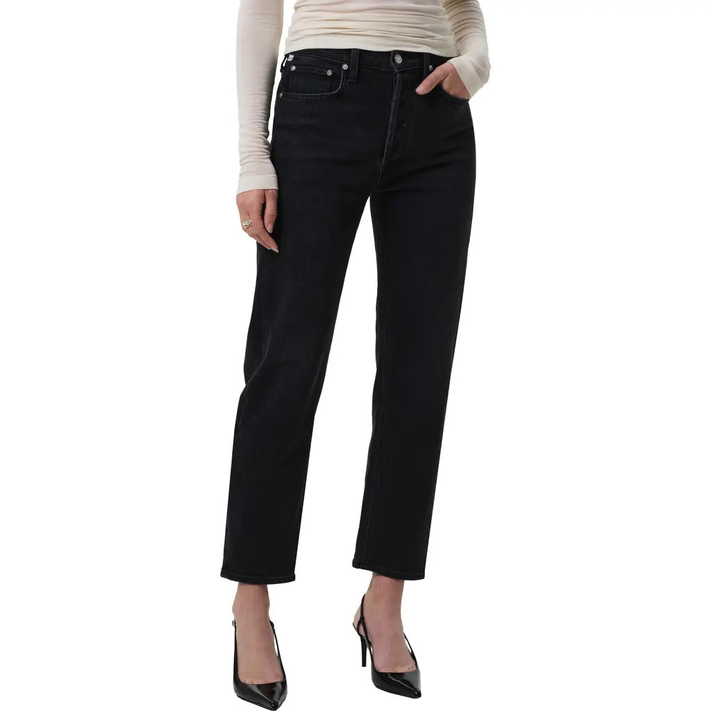 Citizens of Humanity Delfina High Waist Straight Leg Jeans in Willow Black at Nordstrom, Size 27 | Nordstrom