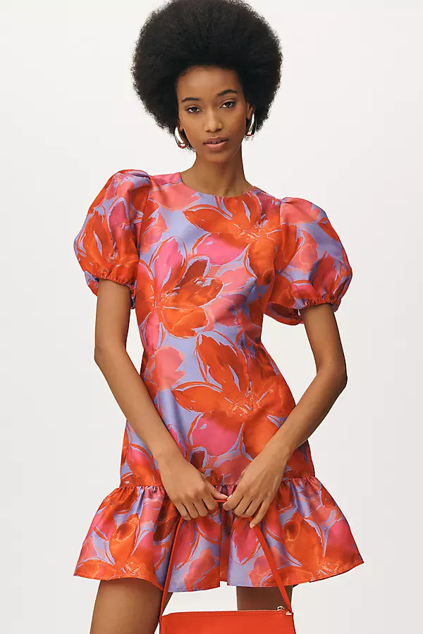 Puff-Sleeve Ruffled Shift Mini Dress | Anthropologie (US)