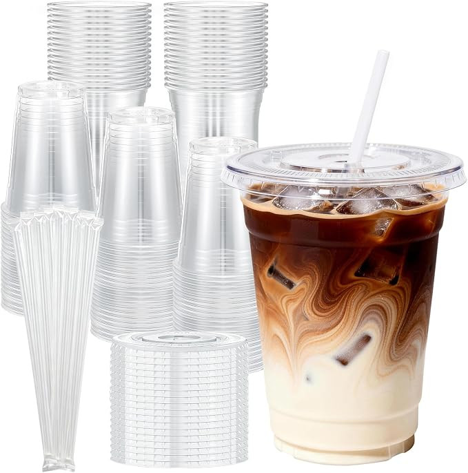 Plastic Cups with Lids and Straws：𝟏𝟎𝟎 𝐏𝐚𝐜𝐤 𝟏𝟔 𝐨𝐳 Clear Disposa... | Amazon (US)
