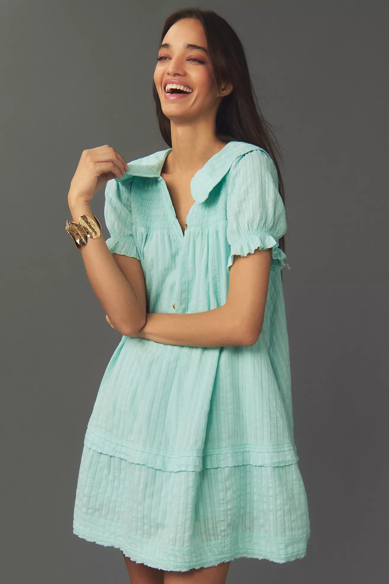 Pilcro Puff-Sleeve Collared Mini Dress | Anthropologie (US)