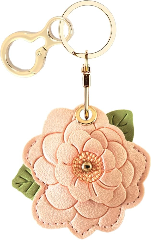 Leather Keychain Holder Case Compatible with AirTag,Cute Protective Cover with Keyring | Amazon (US)