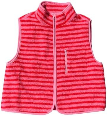 Gacaky Women's Striped Vest Winter Warm Cropped Stand Collar Full Zip Sleeveless Fleece Jacket Zi... | Amazon (US)