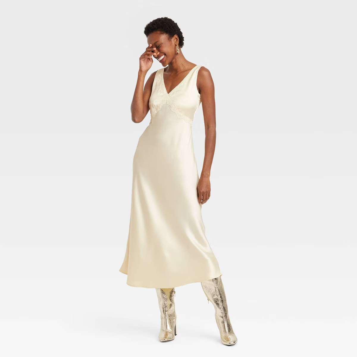 Women's Midi Lace Trim Dress - A New Day™ Navy L | Target