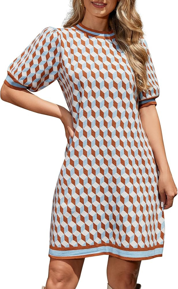 Kedera Sweater Dress for Women 2025 Summer Business Casual Short Sleeve Plaid Mini Knit Old Money... | Amazon (US)