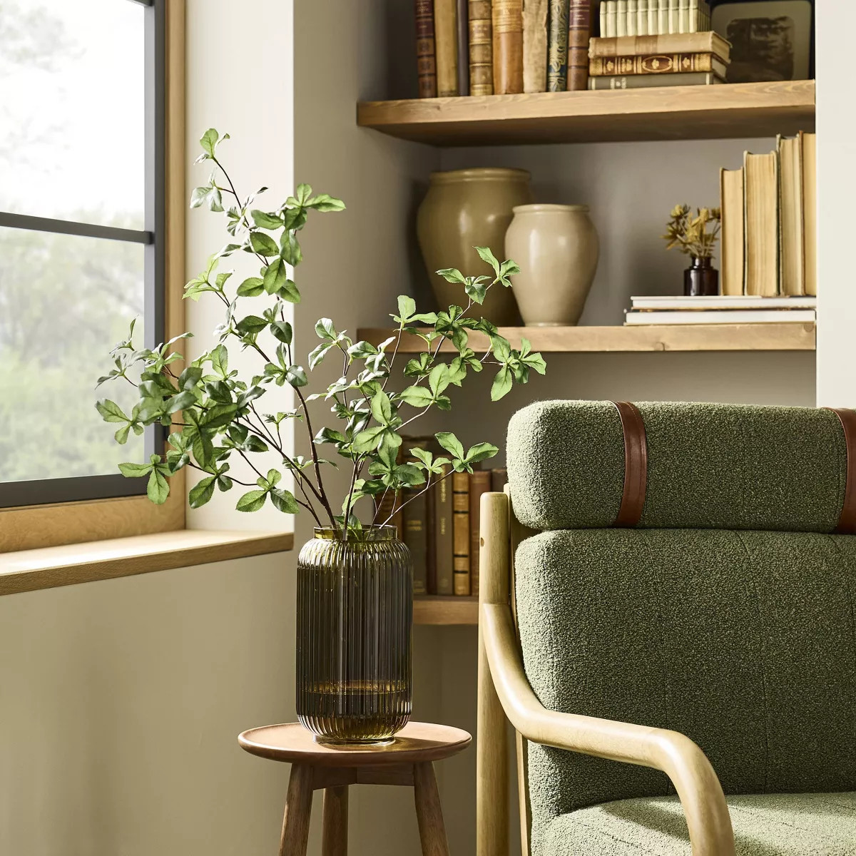 Tinted Glass Ribbed Jug Vase Olive Green - Hearth & Hand™ with Magnolia | Target