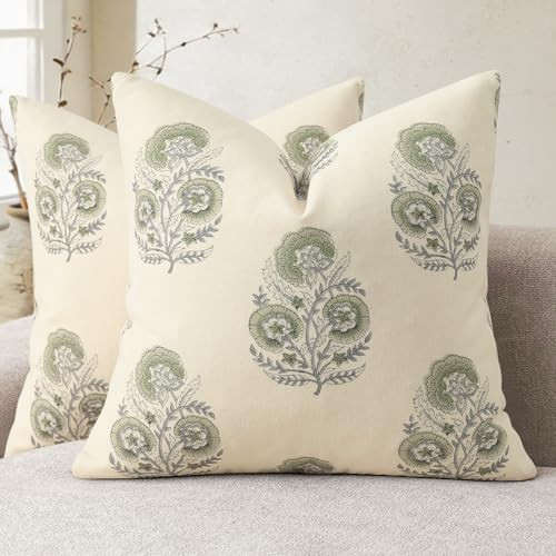 YCOLL Vintage Floral Print Pillow Covers 20x20 Set of 2 Patterned Accent Decorative Cushion Cover... | Amazon (US)