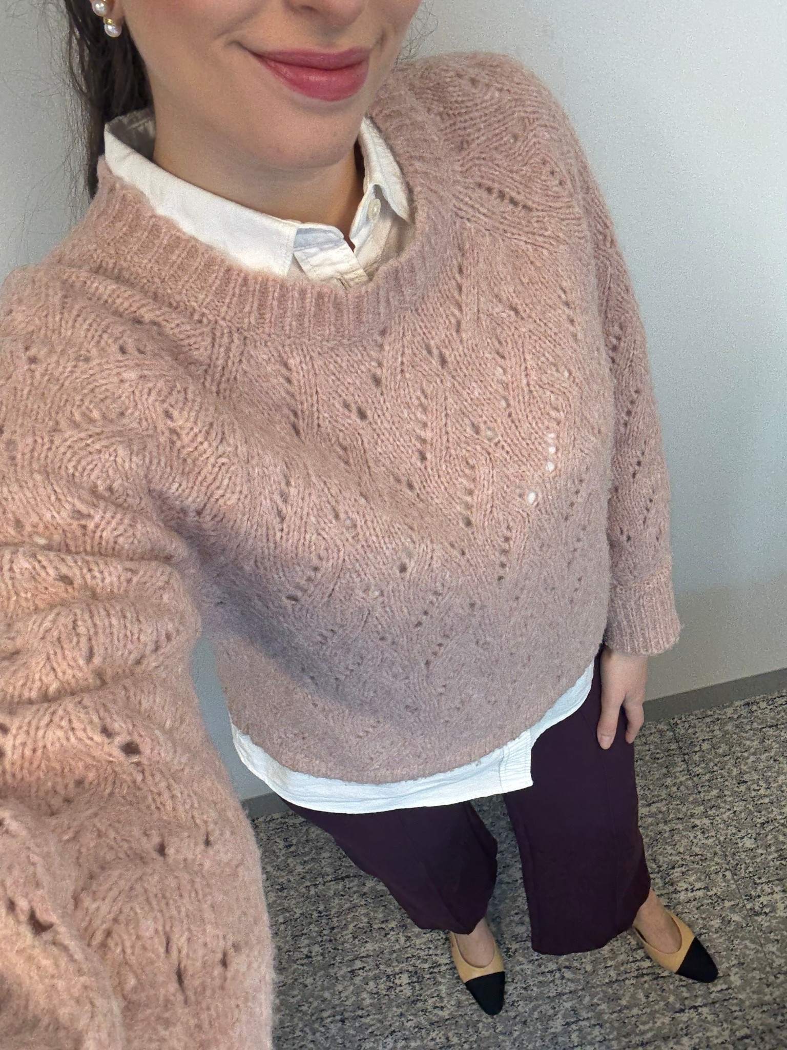 Office style, office outfit, monochromatic outfit, color blocking, burgundy pants, burgundy work pants, comfortable work pants, lawyer, attorney, corporate style, corporate outfit, corporate fashion, pink sweater, business casual 

#LTKValentine #LTKTall #LTKWorkwear