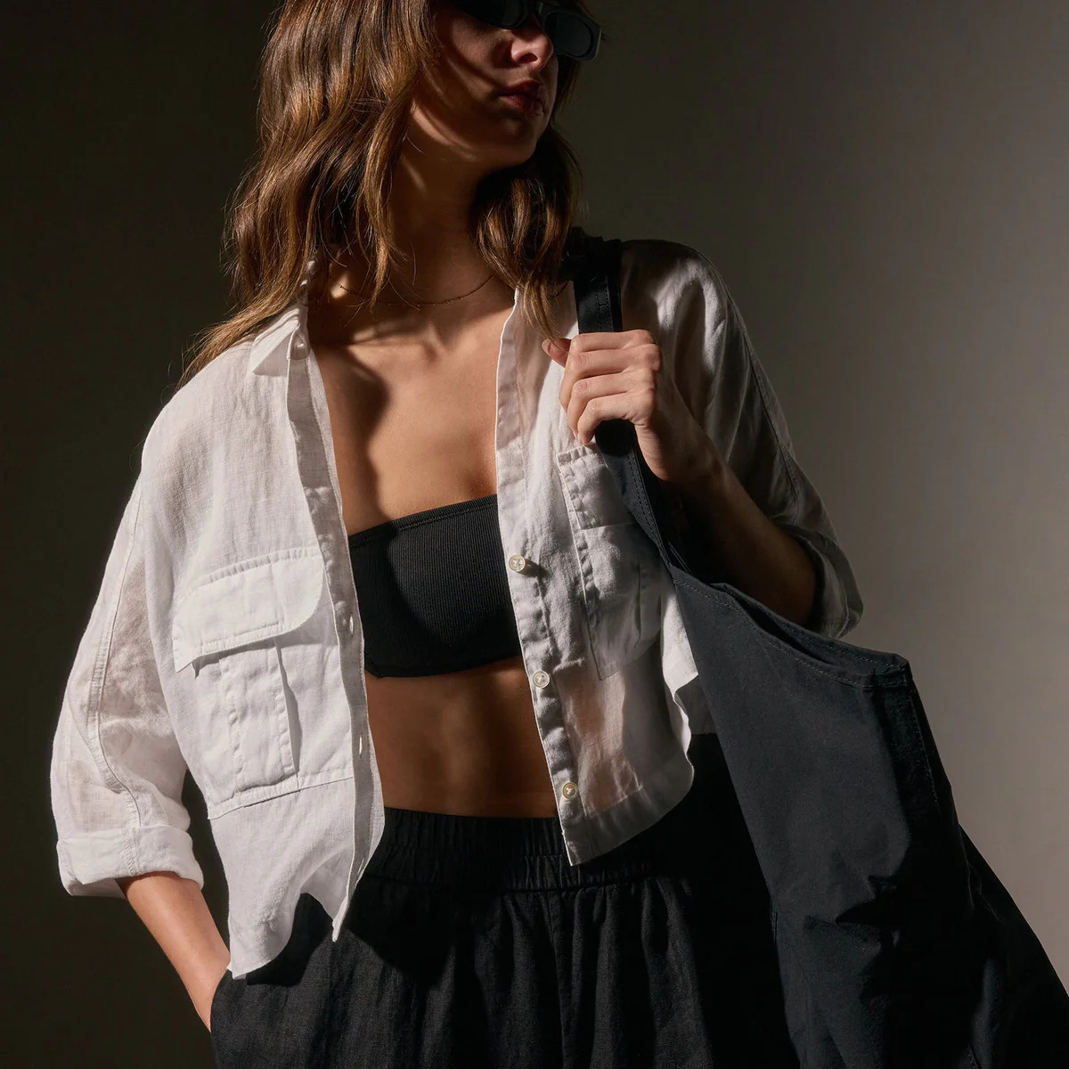 Cargo Pocket Cropped Shirt - Black | James Perse Los Angeles | James Perse (US)