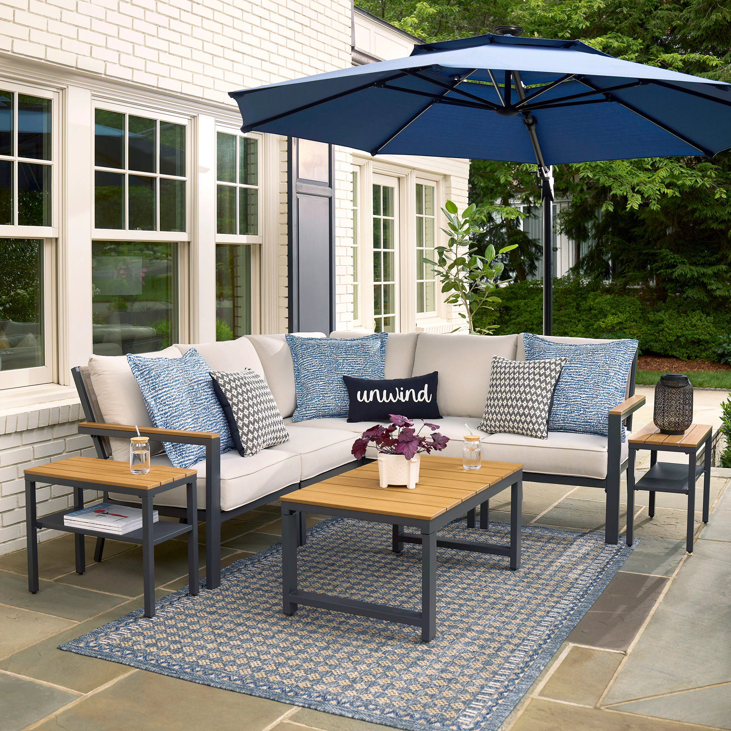 Style Selections Waterline Outdoor Sectional with Beige Cushions and Steel Frame | FCS71107AST | Lowe's