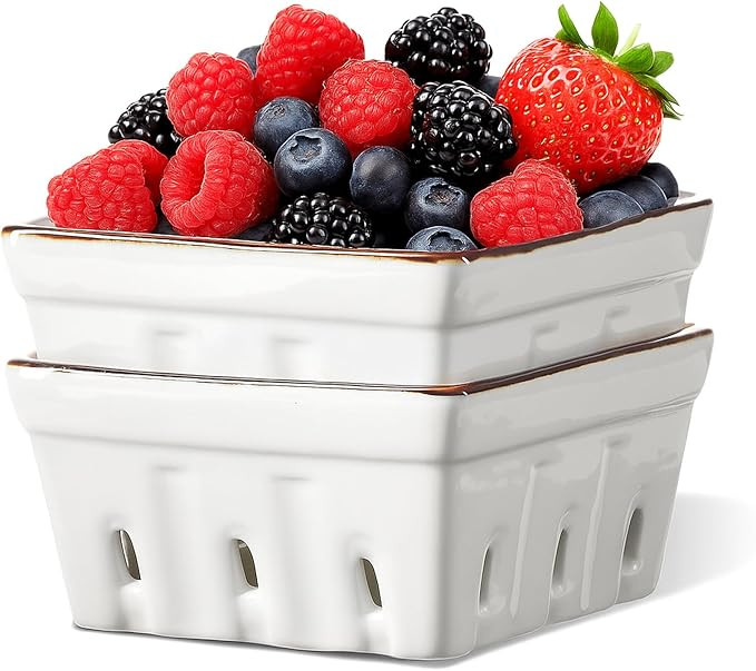 ONEMORE Ceramic Berry Basket Square Fruit Bowls with Holes Berry Bowl Colander Fruit Basket for K... | Amazon (US)