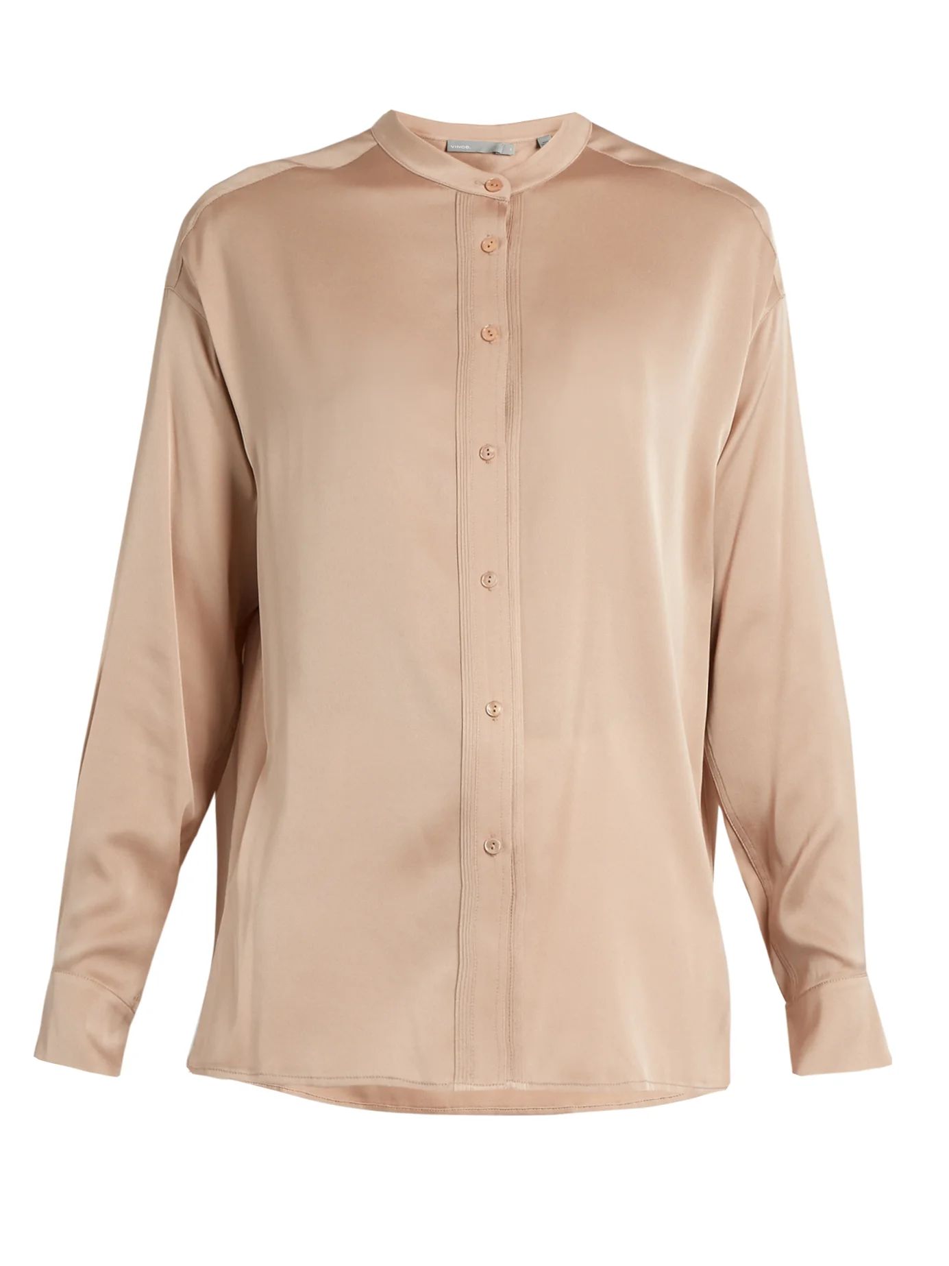 Stand-collar silk-blend satin blouse | Matches (US)