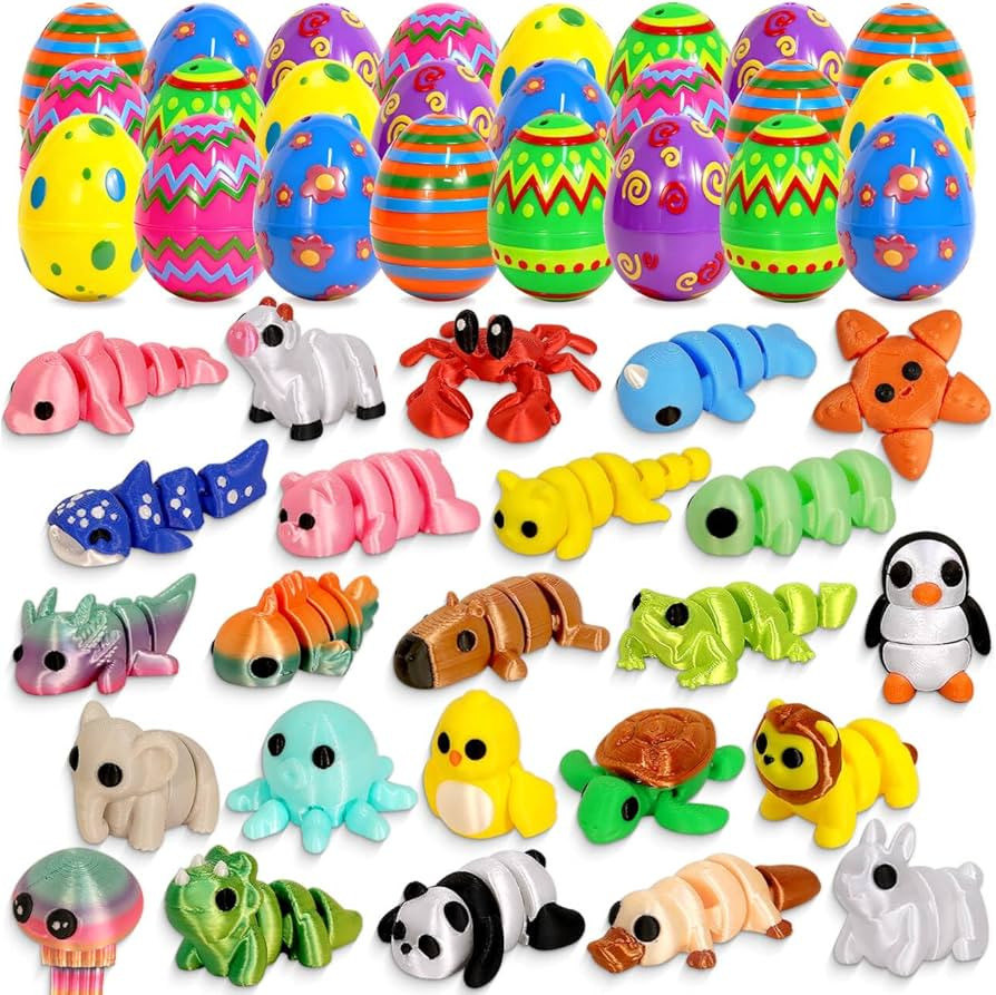 24 Pack Prefilled Easter Eggs with Toys Inside for Kids, Prefilled Easter Baskets with 3D Printed... | Amazon (US)