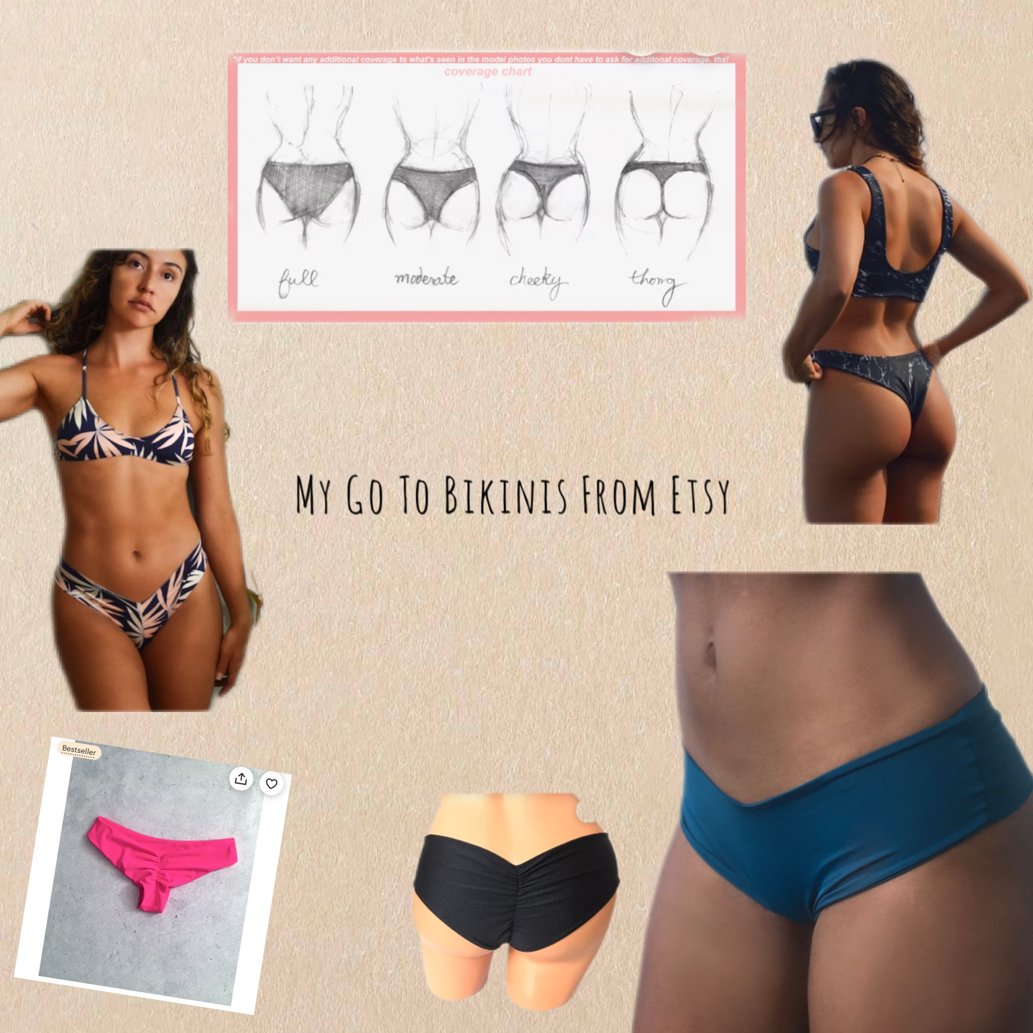 Go to bikinis from Etsy! Seamless design and you can pick your coverage. Truly love all these brands and have at least one swim bottom or top from each. 

#LTKSeasonal #LTKswim #LTKunder50