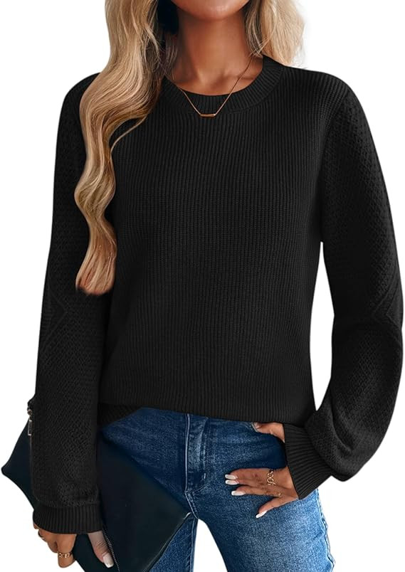 Zeagoo Womens Sweaters 2026 Fashion Fall Tops Crew Neck Long Sleeve Knit Pullover Sweater S-XXL | Amazon (US)