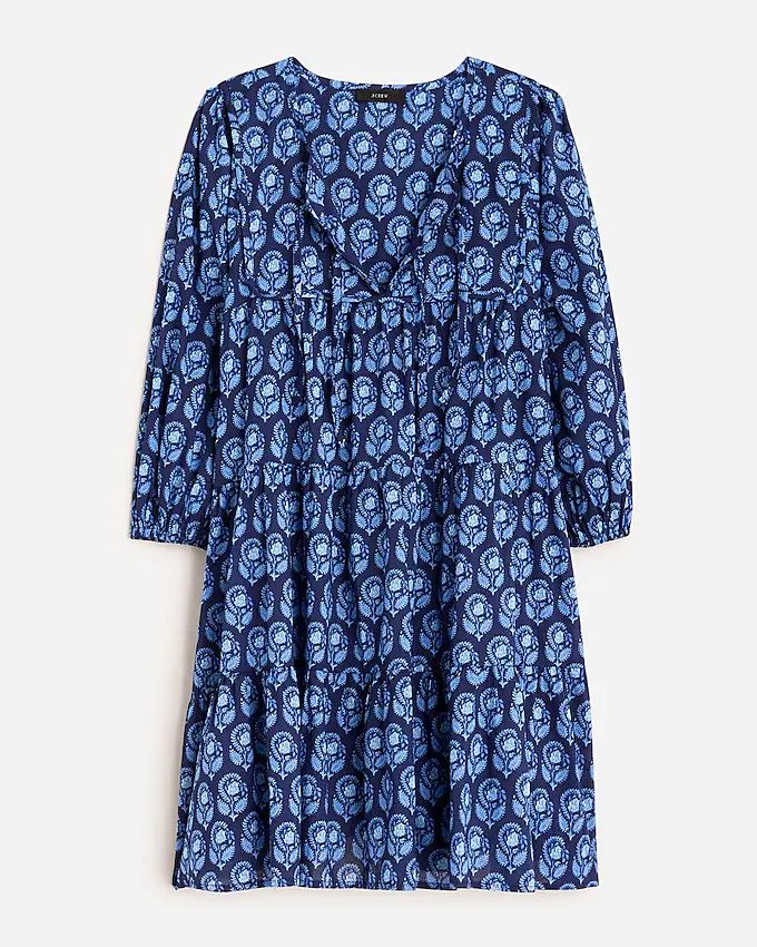 Cotton voile cover-up mini dress in navy bouquet block print | J.Crew US