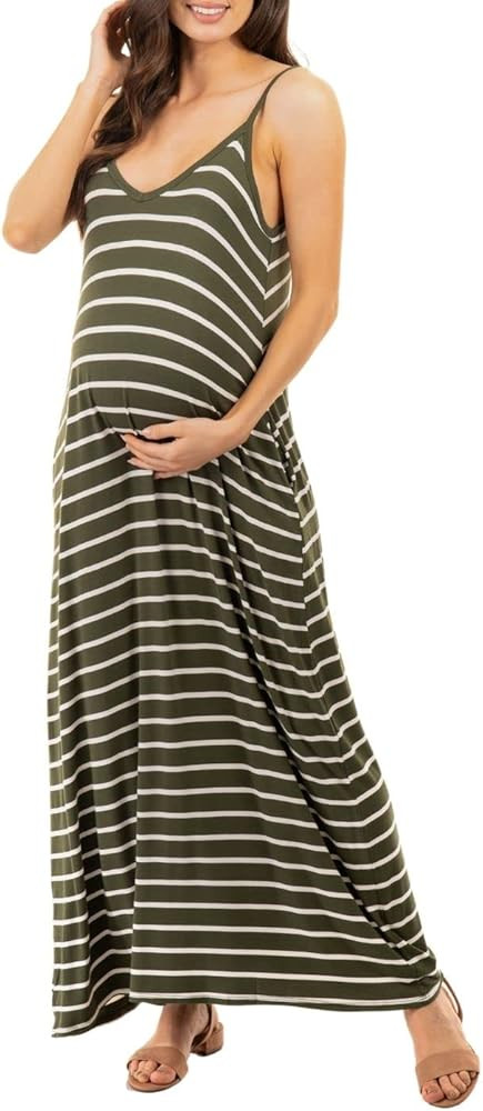 Mother Bee Maternity Sleeveless Maxi Dress with Pockets | Amazon (US)