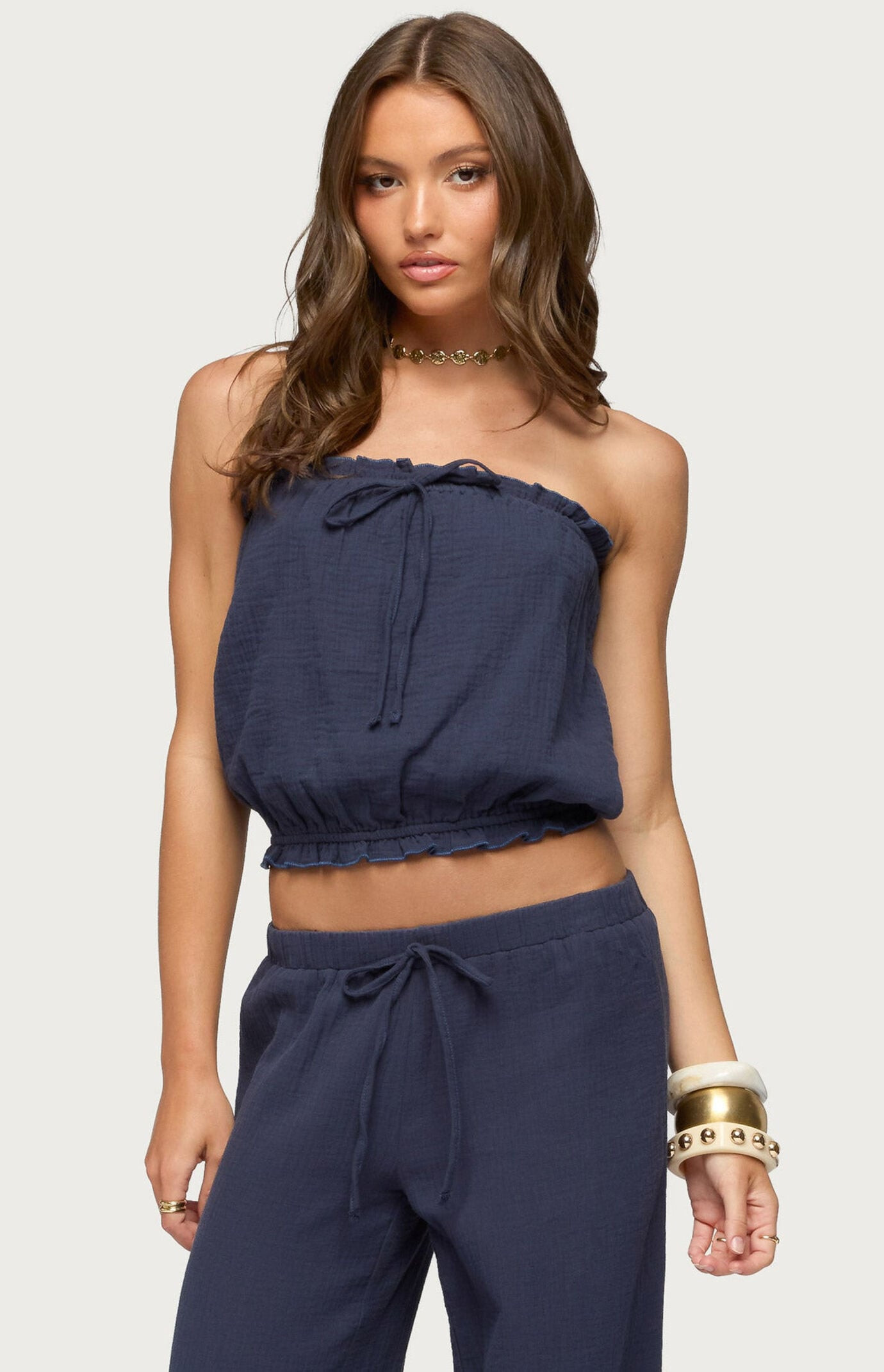 Edikted Women's Viktoria Strapless Bubble Top in Navy - Size Large | PacSun