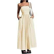 Amazon.com: Milumia Women's Striped Strapless Maxi Dress Summer Casual Tube Top Long Dresses with Pocket | Amazon (US)