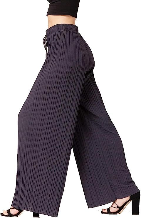 Premium Stretch Palazzo Pants for Women - High Waisted Micro Pleated - Regular and Plus Sizes | Amazon (US)