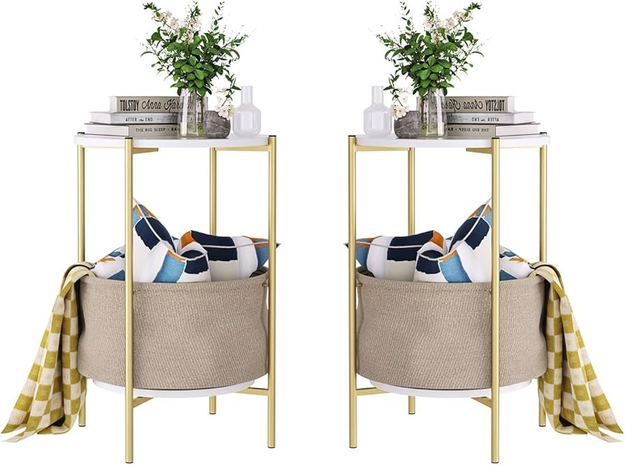 finetones Round End Table, 2-Tier Side Table Accent Table with Detachable Linen Basket and Storag... | Amazon (US)