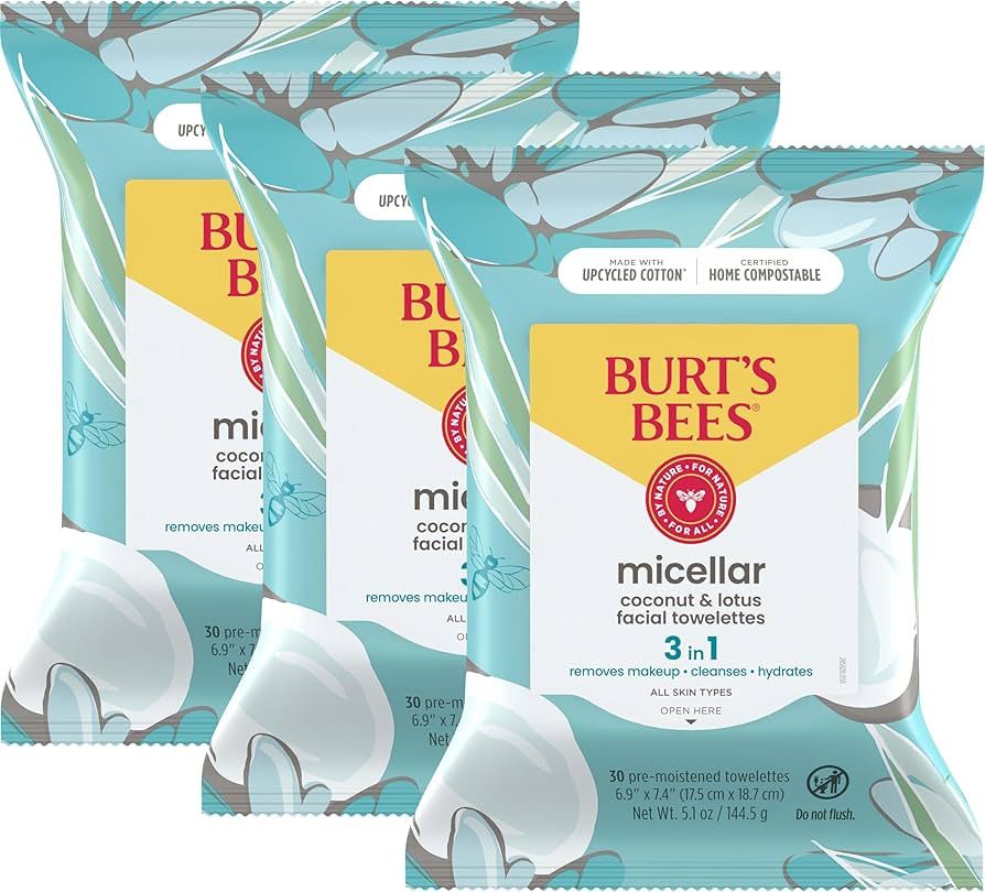 Burt's Bees Coconut & Lotus Face Wipes, for All Skin Types, Micellar Makeup Remover & Facial Clea... | Amazon (US)