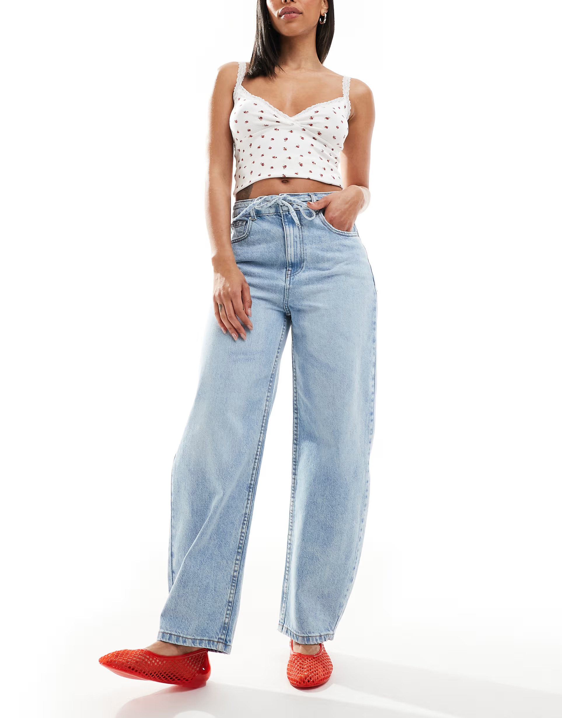 ASOS DESIGN barrel leg jeans in pale wash with belt | ASOS (Global)