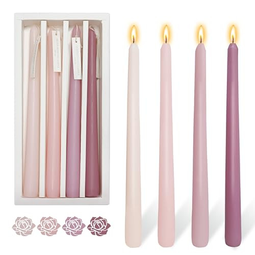 4 PCS Pink Taper Candles Rose Scented Long Pink Gradient Taper Candles Smokeless Candlesticks for Holiday Valentine's Decor Wedding Festival and Special Occasions,10 INCH | Amazon (US)