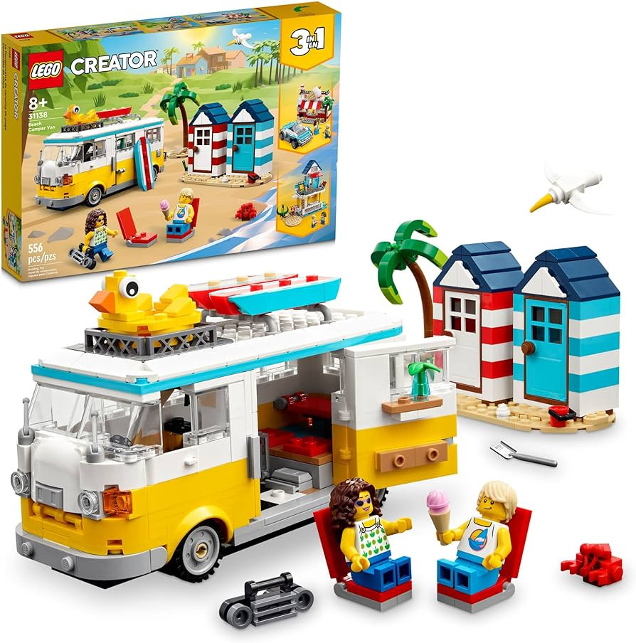 LEGO Creator 3 in 1 Beach Camper Van Building Kit, Transforms from a Campervan to Ice Cream Shop ... | Amazon (US)