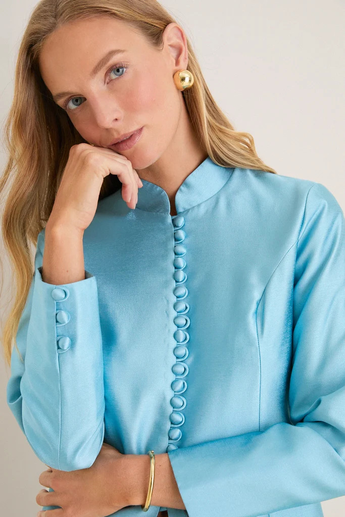 Robins Egg Blue Dupioni Mandarin Collar Tamara Tunic | Tuckernuck (US)