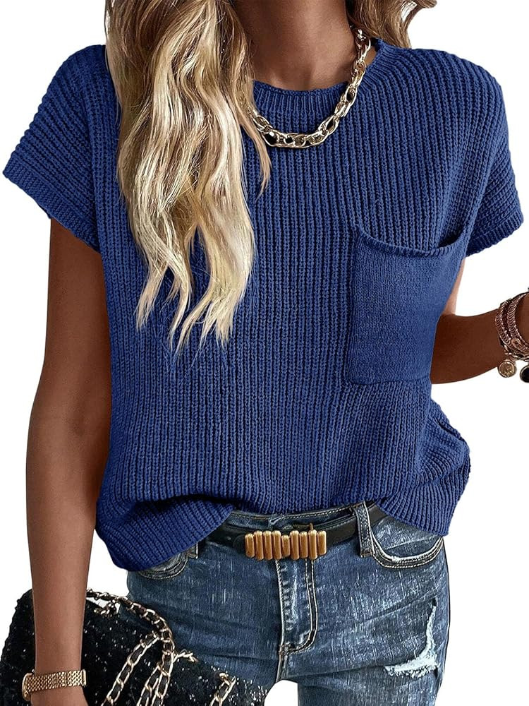 Imily Bela Summer Short Sleeve Sweater for Women 2025 Crew Neck Ribbed Knit Vests Trendy Pullover... | Amazon (US)