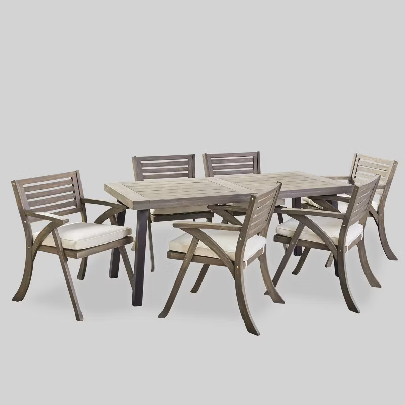 Della-Hermosa 7pc Acacia Wood Dining Set - Gray - Christopher Knight Home | Target