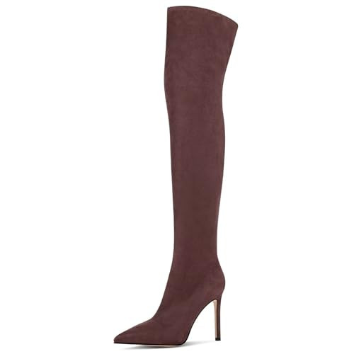 GPXGPX Women's Over the Knee Boots Brown Suede High Heel Thigh High Boots Pointed Toe Long Stretch Sexy Fall Elastic Boots,Size 7.5 | Amazon (US)
