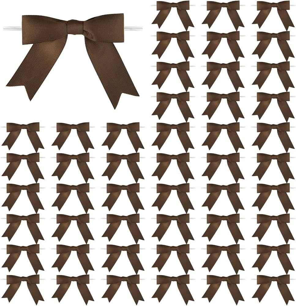 Meseey 50 Pcs 3 Inches Grosgrain Ribbon Twist Tie Bows Brown Pretied Bows Premade Craft Bows for ... | Amazon (US)