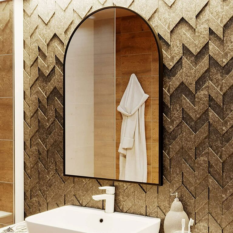 BEAUTYPEAK Wall Mounted Mirror, 26"x38" Arch Bathroom Mirror, Black Vanity Wall Mirror with Metal... | Walmart (US)