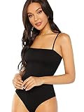 Verdusa Women's Spaghetti Strap Ribbed Cami Bodysuit Black M | Amazon (US)