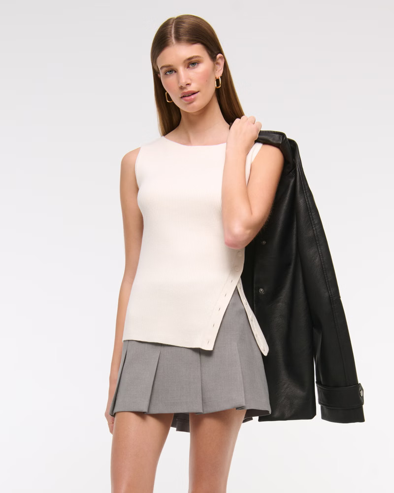 Women's Asymmetrical Button Sweater Tank | Women's Tops | Abercrombie.com | Abercrombie & Fitch (US)