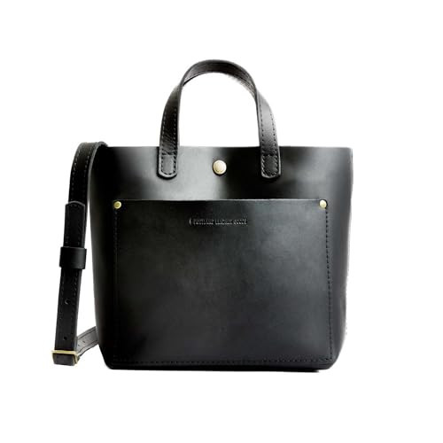 Portland Leather Goods Mini Snap Crossbody Tote Bag for Women – Handmade, Snap Closure, Durable & Unlined, Outside Pocket – Black | Amazon (US)