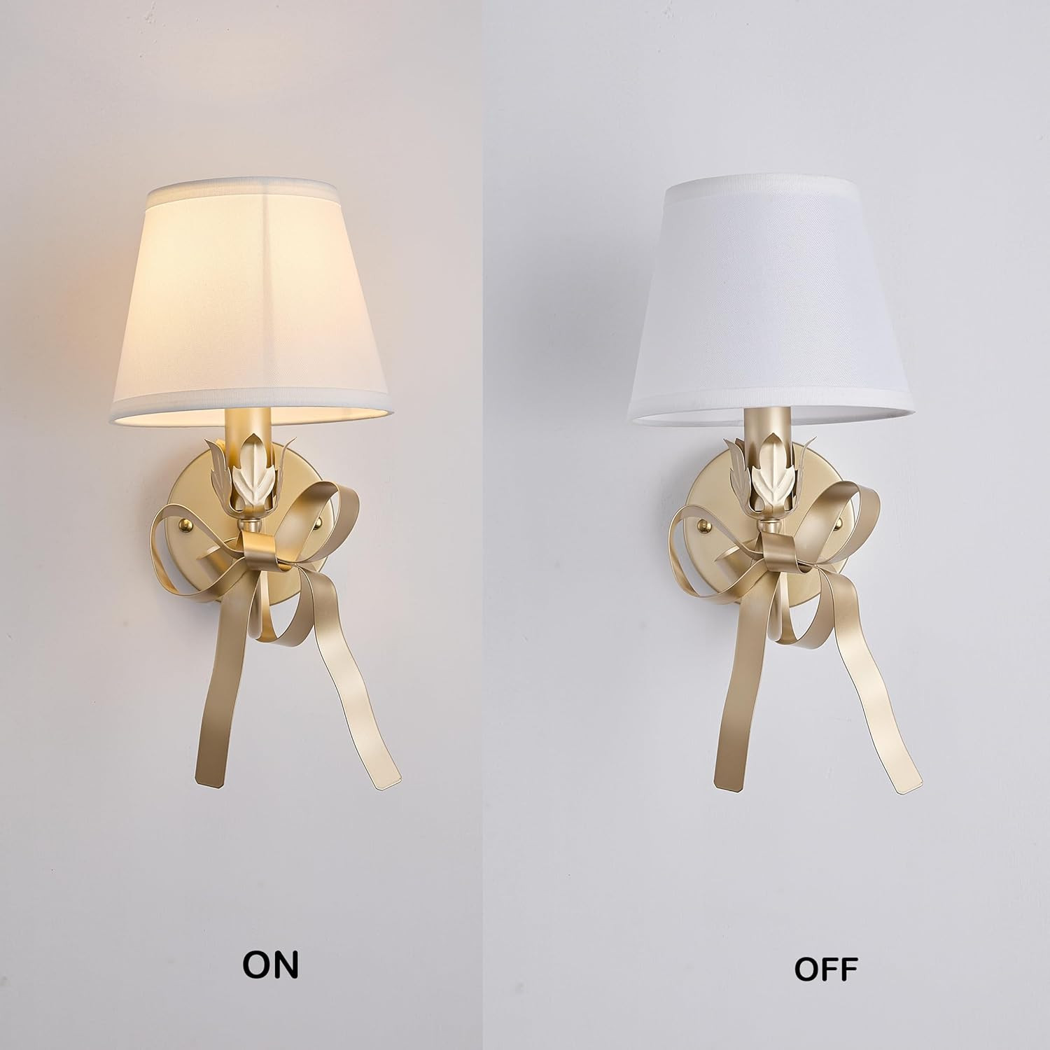 Gold Brass Sconces Wall Decor Set of 2, Bow Wall Scones Set of Two with Fabric Shades, Modern Bed... | Amazon (US)